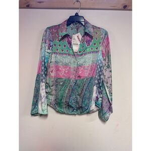 Zara Women Patchwork Print Satin Shirt Multi Color Paisley Floral XS 2344/302